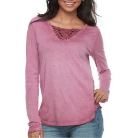 Mudd Ombre Blue Macrame Inset Tee Juniors Size Small - Picture 3 of 8